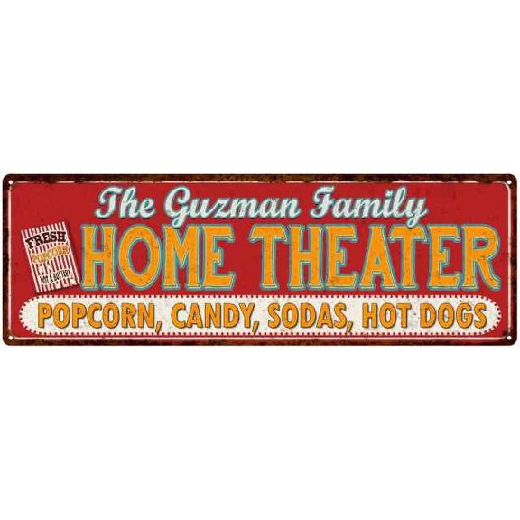 The GUZMAN Family Home Theater Sign Gift 6x18 Metal Movies Decor 106180100230