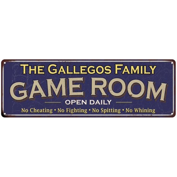 The Gallegos Family Blue Game Room Metal 8x24 Sign 108240037887