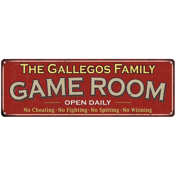 The Gallegos Family Red Game Room Metal 8x24 Sign 108240038887