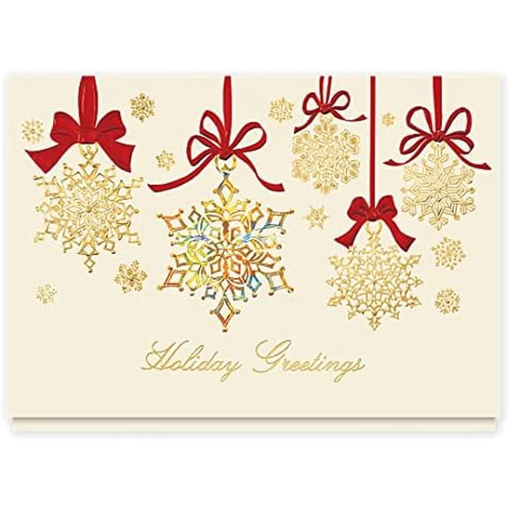 The Gallery Collection, 25 Personalized Christmas Cards with Foil-Lined Envelopes (Snowflake Sparkle), For Business or Consumer$$Office