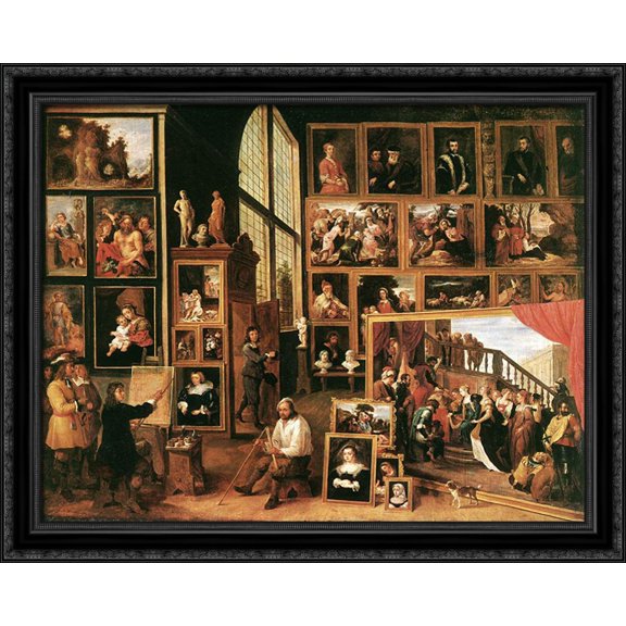 The Gallery of Archduke Leopold in Brussels 36x28 Large Black Ornate Wood Framed Canvas Art by David Teniers the Younger