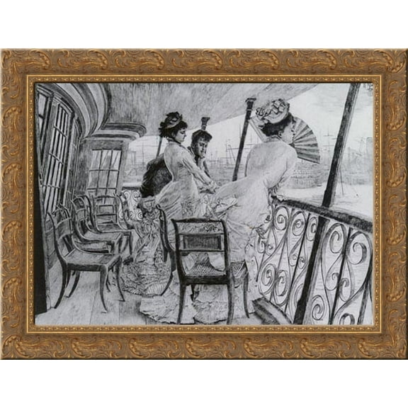 The Gallery of HMS Calcutta - A Memory of an on-board Ball' 24x20 Gold Ornate Wood Framed Canvas Art by Tissot, James Jacques Joseph