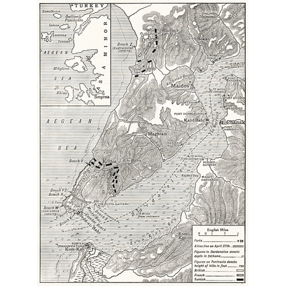 The Gallipoli Campaign Map Illustrating Operations Of Allies Under Sir Ian Hamilton From The Landing On April 25 To May