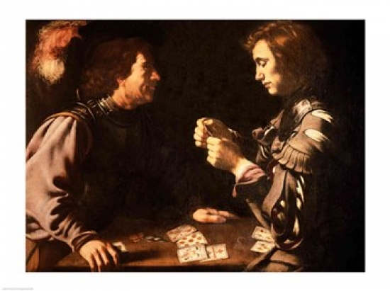 The Gamblers Canvas Art - Caravaggio (24 x 18)