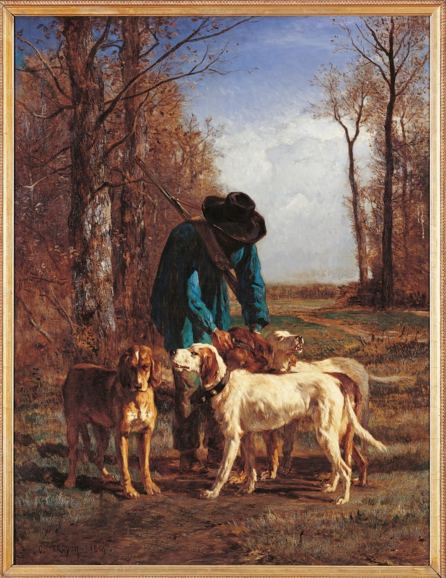 The Game Keeper Stops Near His Dogs Canvas Art - (18 x 24)