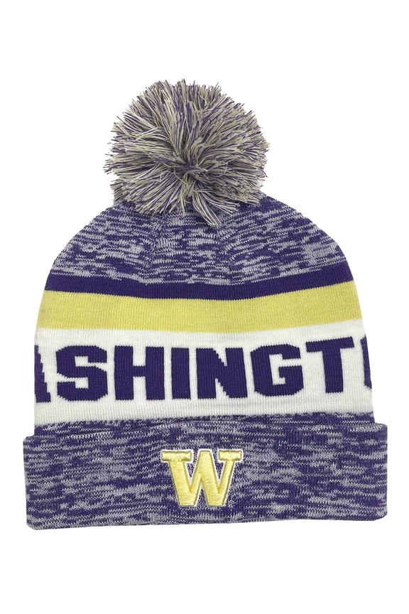 Roll Up Knit Hat W/ Pom Knit Cap Heathered University of Washington