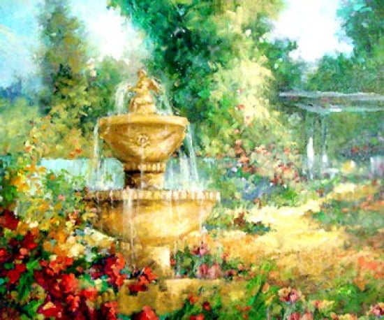 The Garden Fountain Canvas Art - Jamie Carter (19 x 16)
