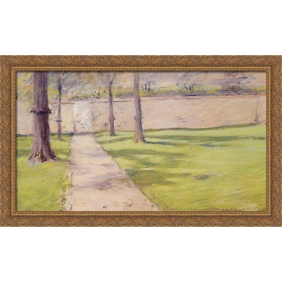 The Garden Wall 40x26 Large Gold Ornate Wood Framed Canvas Art by William Merritt Chase