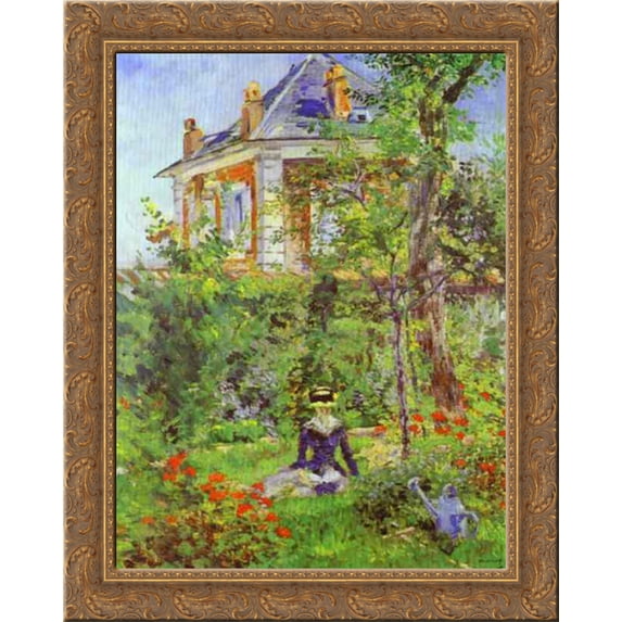 The Garden at Bellevue 20x24 Gold Ornate Wood Framed Canvas Art by Manet, Edouard