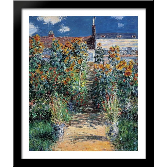 The Garden at Vetheuil 28x34 Large Black Wood Framed Print Art by Claude Monet