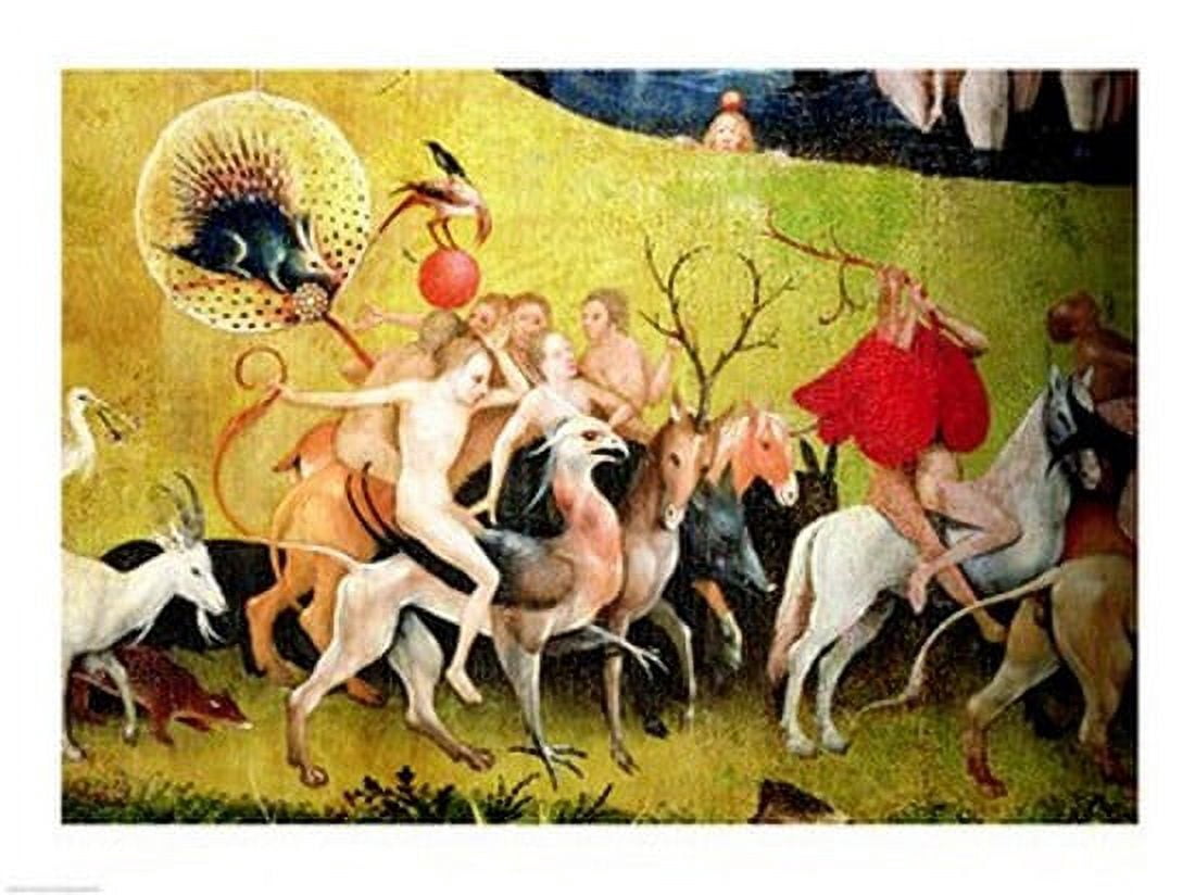 The Garden of Earthly Delights Allegory of Luxury detail of figures riding fantastical horses Canvas Art - Hieronymus Bosch (24 x 18)