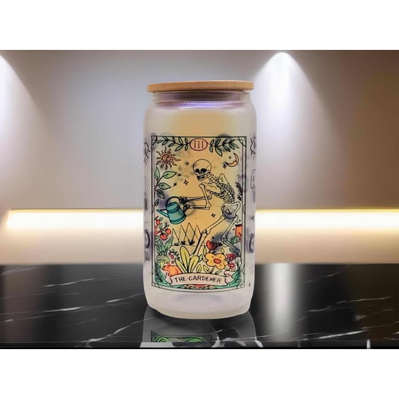 The Gardener Witchy Crow Evil Eye Beer Can Glass | Boho Coffee Glass