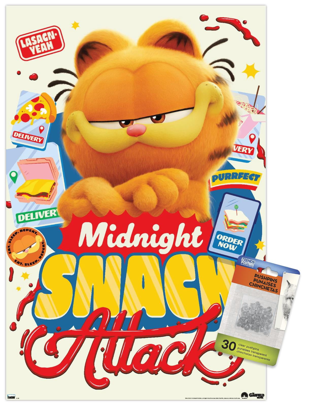 The Garfield Movie - Midnight Snack Attack Wall Poster with Push Pins ...