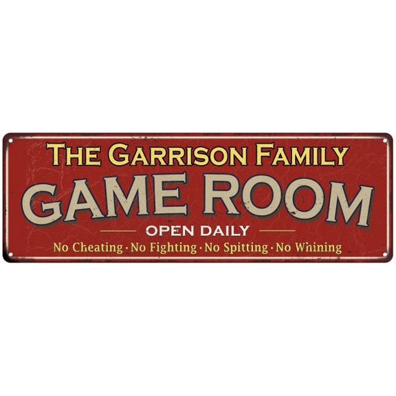 The Garrison Family Red Game Room Metal 8x24 Sign 108240038893