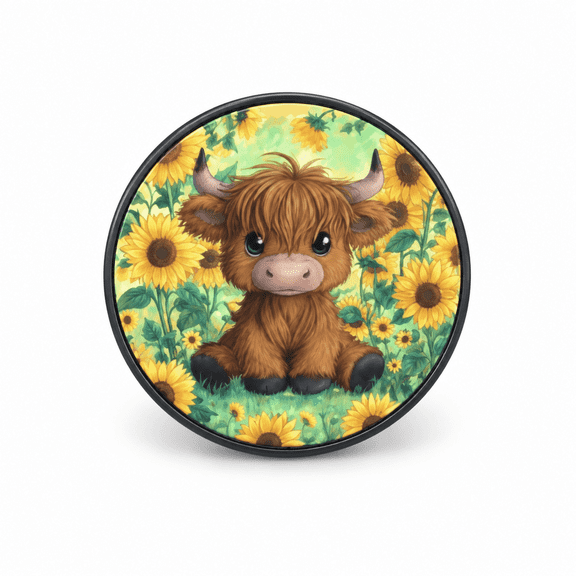 The Gatekeep Phone Grip, Highland Cow and Sunflowers, Magnetic, 47 mm