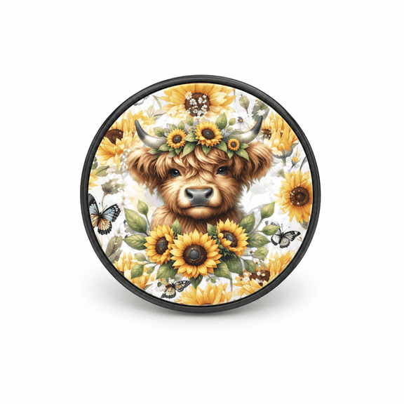 The Gatekeep Phone Grip, Sunflower Highland Cow, Magnetic, 47 mm