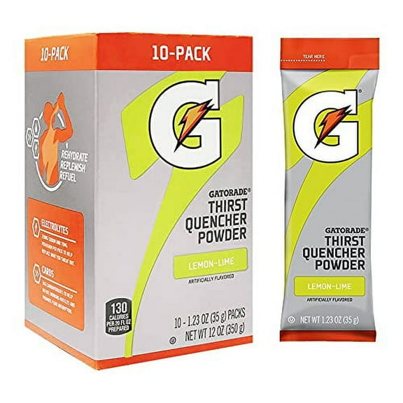 The Gatorade Company Gatorade Thirst Quencher Powder, 1.23oz Packets, Makes 20 ounces (Lemon-Lime), 1.23 Ounce (Pack of 10)