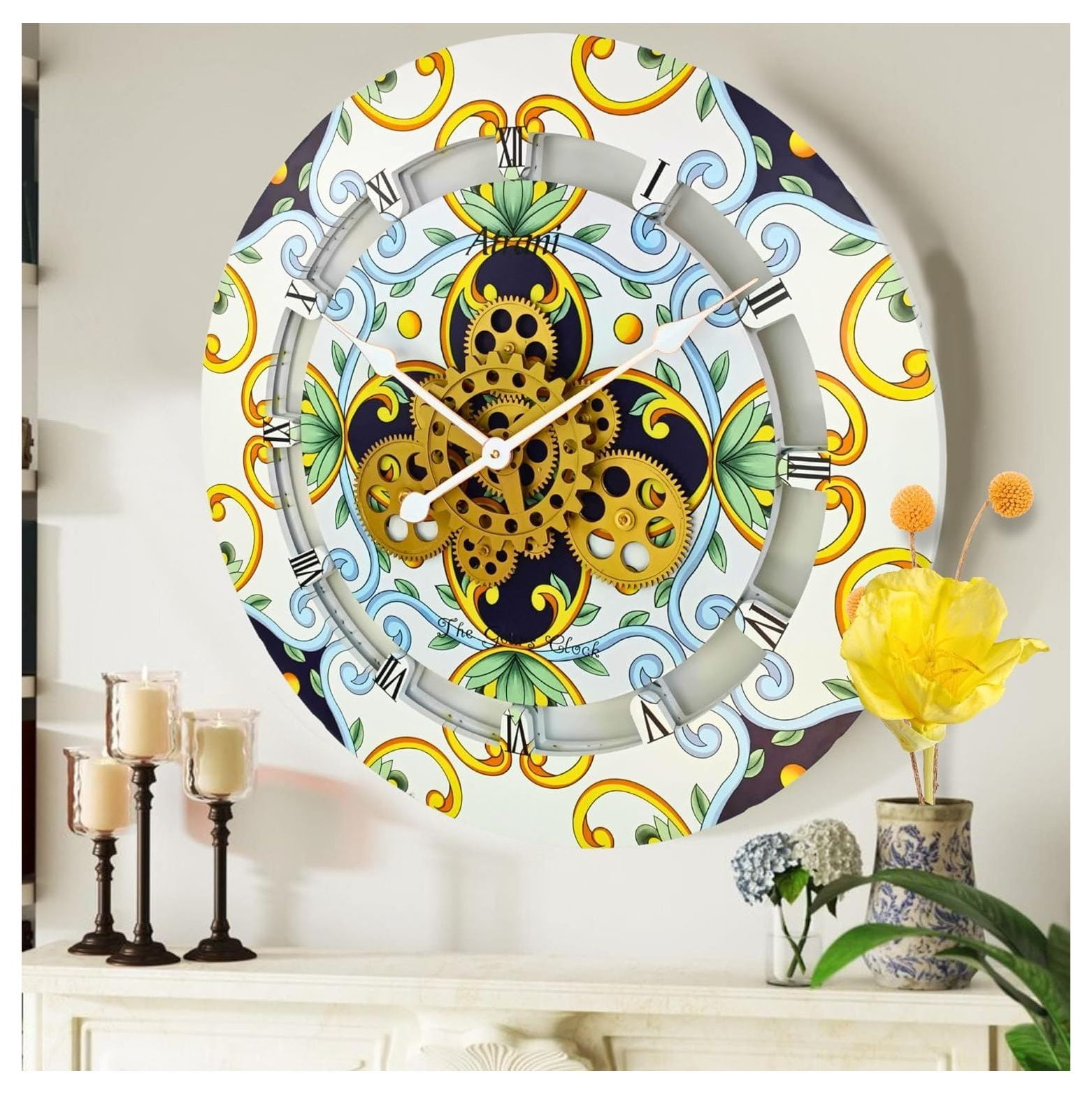 Atrani 24-Inch Round Wall Clock with Moving Gears