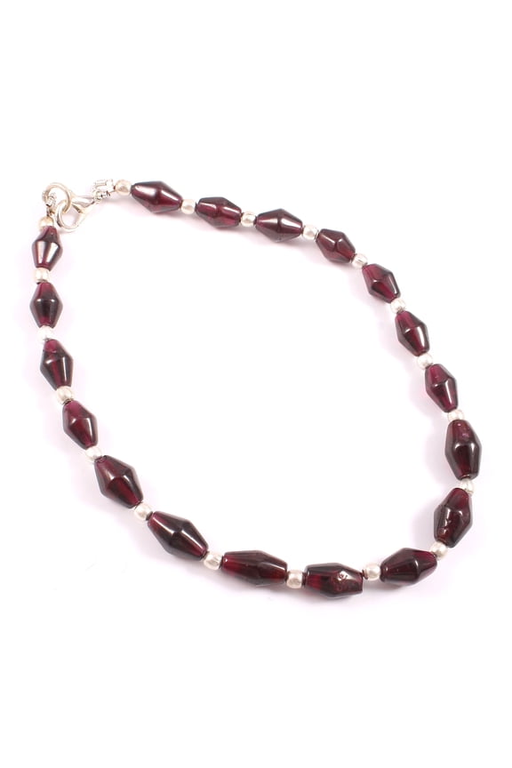 Garnet Gemstone Anklet 6x10mm Beaded 925 Silver Clasp 9 Jewelry