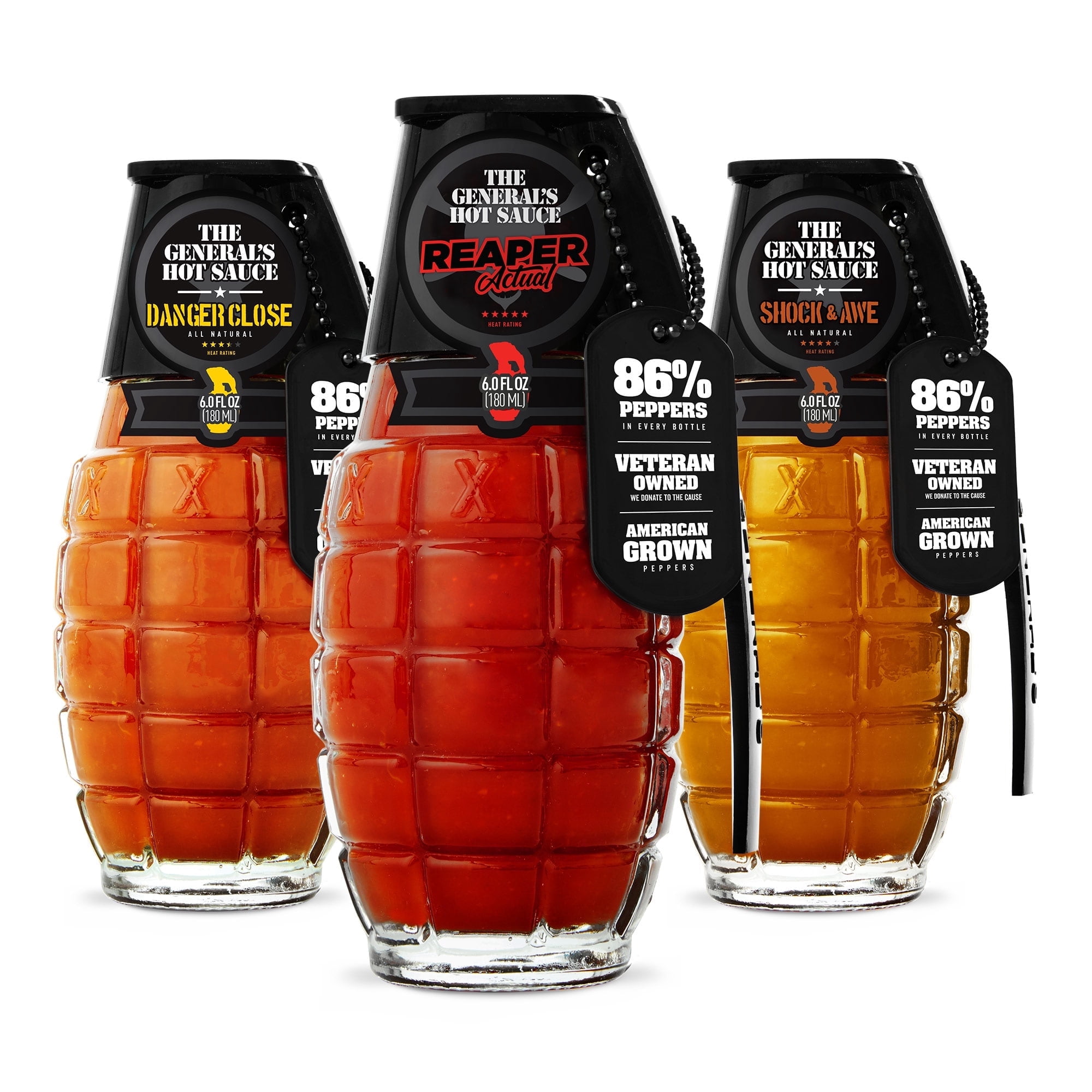 The General’s Hot Sauce Scorched Earth 3-Pack with Hottest Carolina Reaper, Habanero & Cayenne Peppers, 3-Pack (6oz Bottles)
