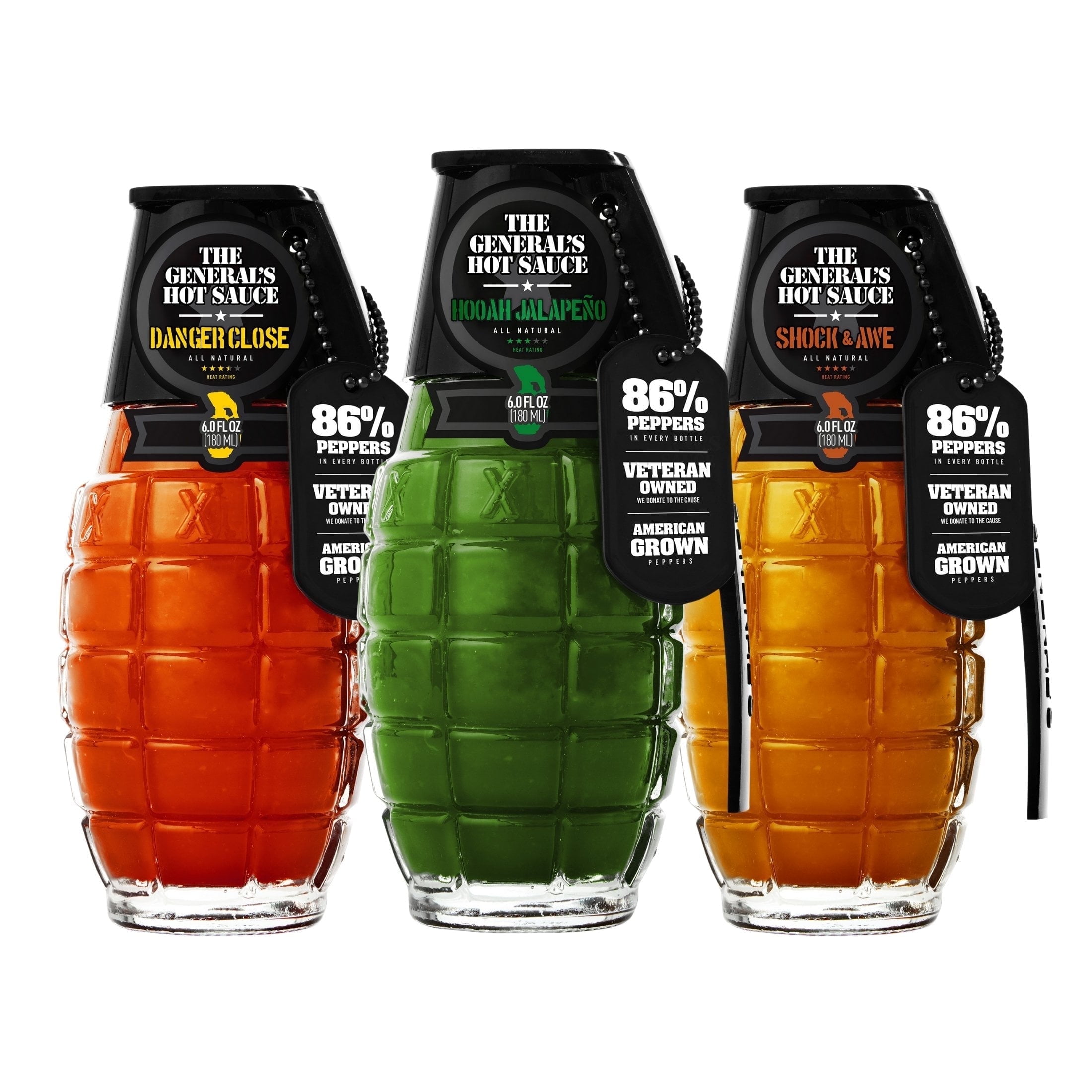 The General’s Hot Sauce Tres Soldados Gift Set with Jalapeño, Cayenne & Habanero, 3-Pack (6oz Bottles)