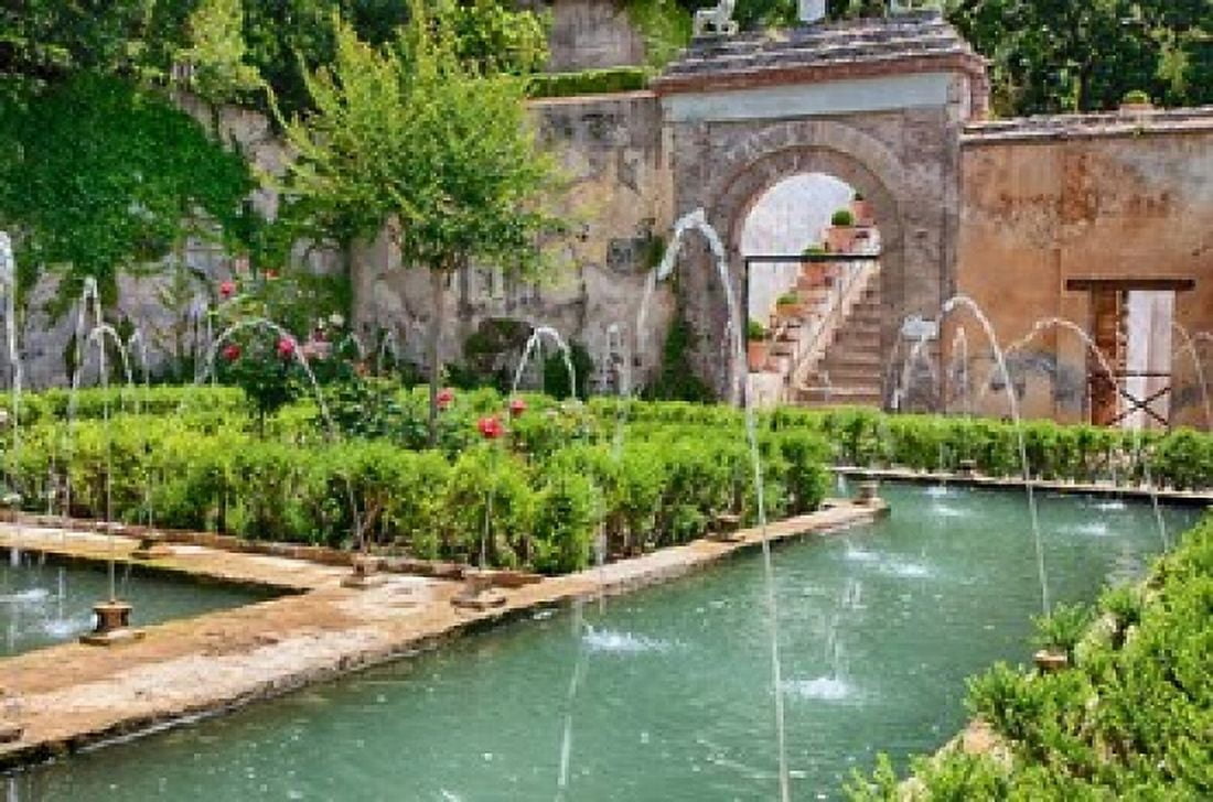 The Generalife gardens Alhambra grounds Granada Spain Canvas Art - Julie Eggers DanitaDelimont (38 x 25)