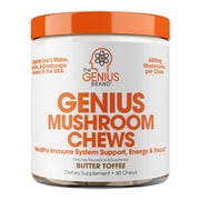 The Genius Brand Genius Mushroom - Plant-Based Supplement for Immune, Focus & Energy Support - Lions Mane, Cordyceps & Reishi - Organic & Non-GMO - Butter Toffee - 60 Soft Chews