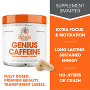 The Genius Brand Caffeine Pills Sustained Energy and Focus Supplements with Zero Crash, Natural Weight Loss Support