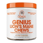 The Genius Brand Genius Lions Mane Chews - Plant-Based Supplement for Memory, Focus & Mood Support - Organic & Non-GMO - Salted Caramel - 60 Chews