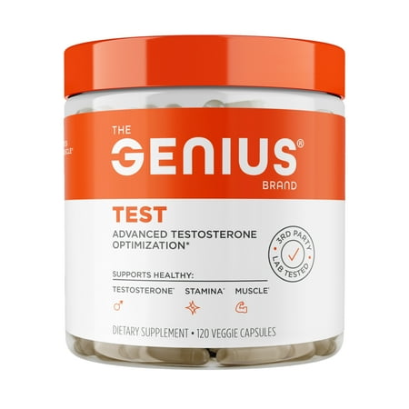 The Genius Brand Genius Test - Daily Health Supplement - Supports Male Hormonal Balance - Endurance, Energy, Muscle Growth & Brain Support - Natural & Clean Ingredients - 120 Veggie Capsules