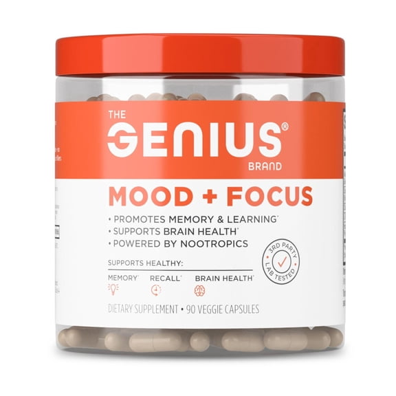 The Genius Brand Mood + Focus Nootropic 400mg Organic Lions Mane, Alpha GPC & Citicoline Memory & Focus Supplement 30 Servings