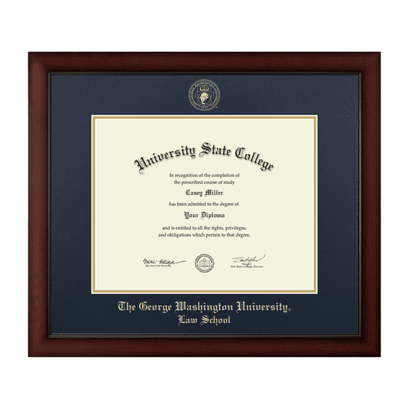 The George Washington University Law School Diploma Frame, Document Size 14" x 11"