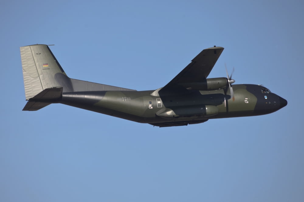 The German Air Force C-160D Transall aircraft in flight Canvas Art - Timm ZiegenthalerStocktrek Images (35 x 24)