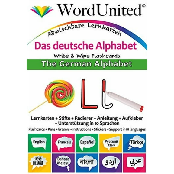 The German Alphabet: Write and Wipe Flashcards (English, French, German and Spanish Edition)