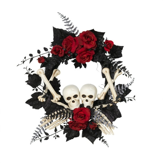 The Gerson Company 24-Inch Diameter Halloween Skeleton and Roses Wreath - N/A