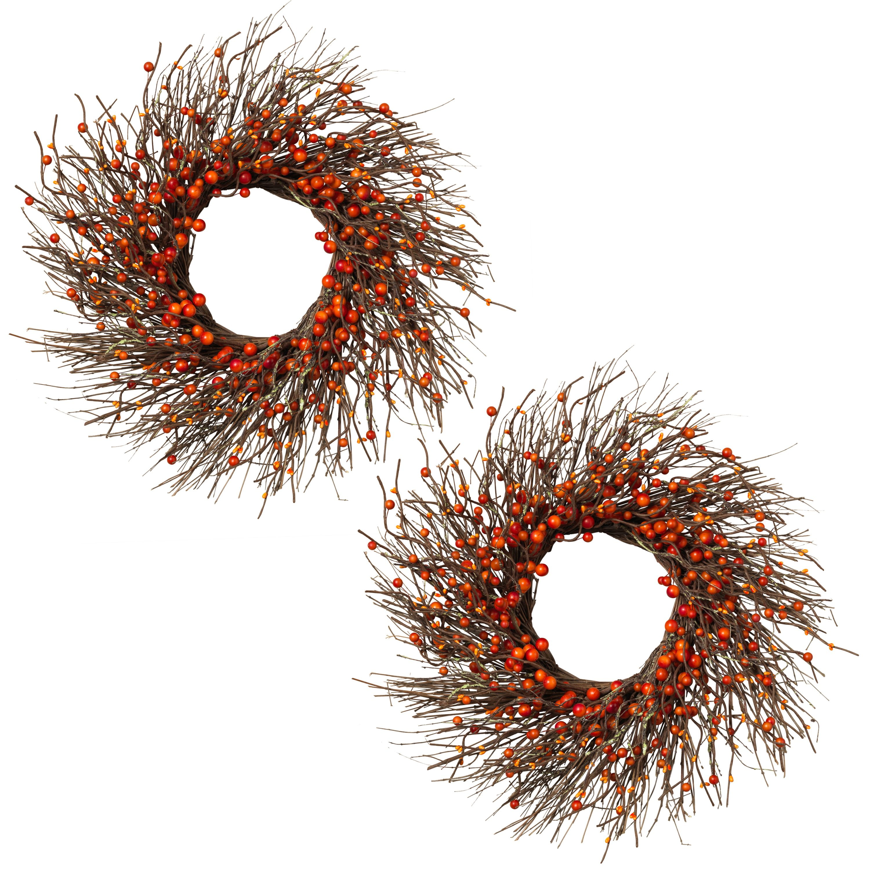 Gold Accented Dried Twig and Autumn Berries Wreath