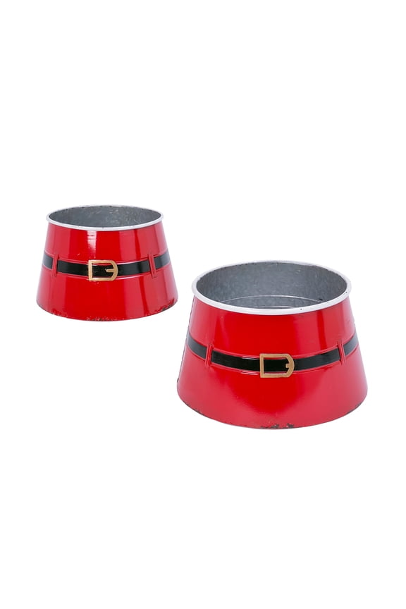 The Gerson Company Set of 2 Nesting Metal Santa Belt Mini Tree Collars - N/A