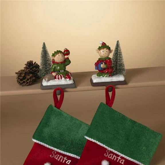 The Gerson Company Set of 2 Whimsical Christmas Elf Holiday Stocking Holders - N/A