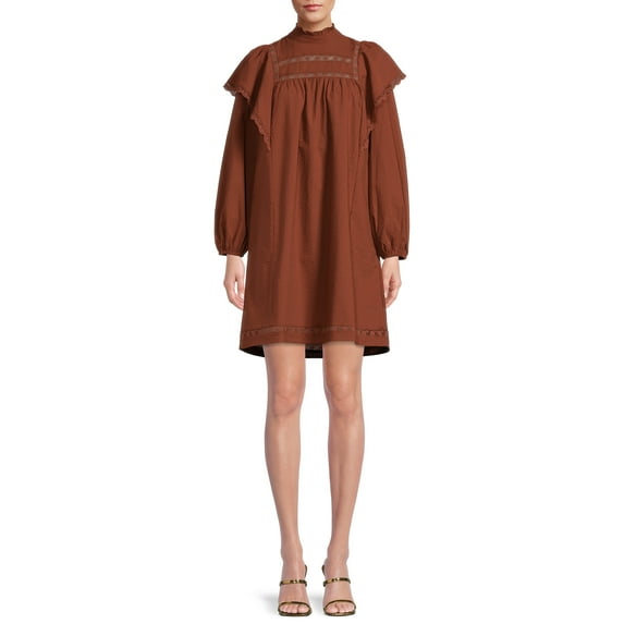 The Get Women's Lace Trim Mini Dress with Long Sleeves