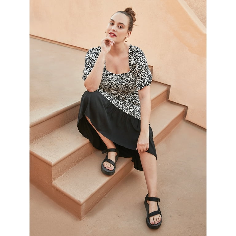 The Get Women s Plus Short Sleeve Colorblock Midi Dress