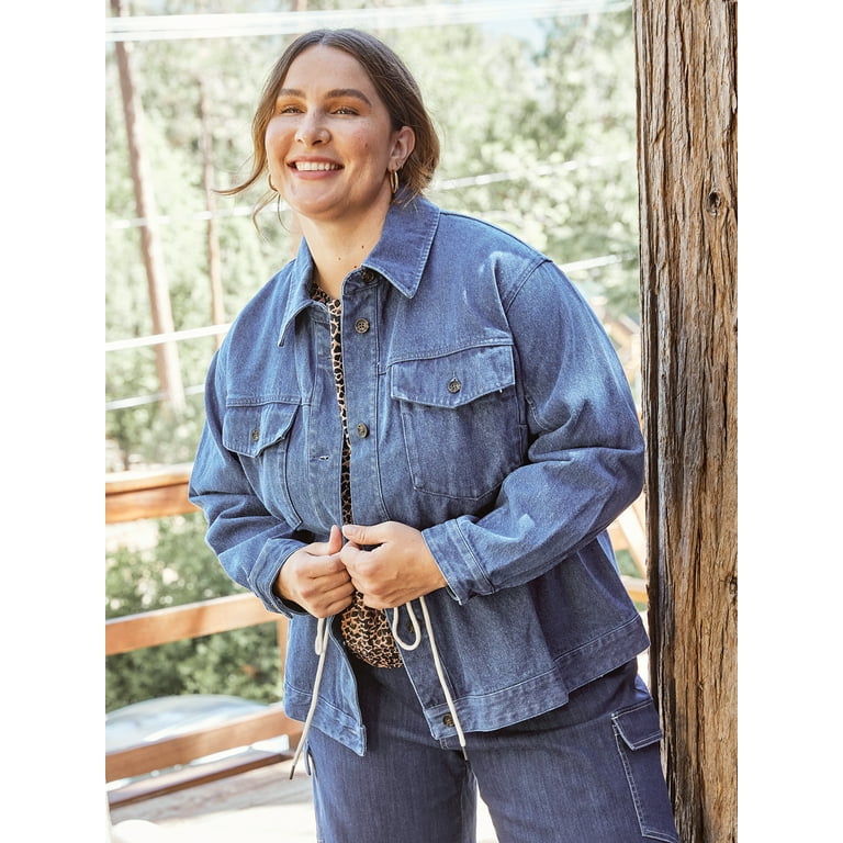 The Get Women's Plus Size Drawstring Denim Jacket - Walmart.com