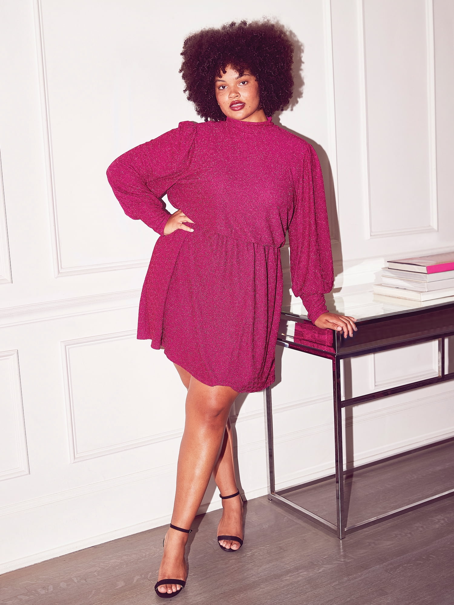 Metallic knit mini dress cheap