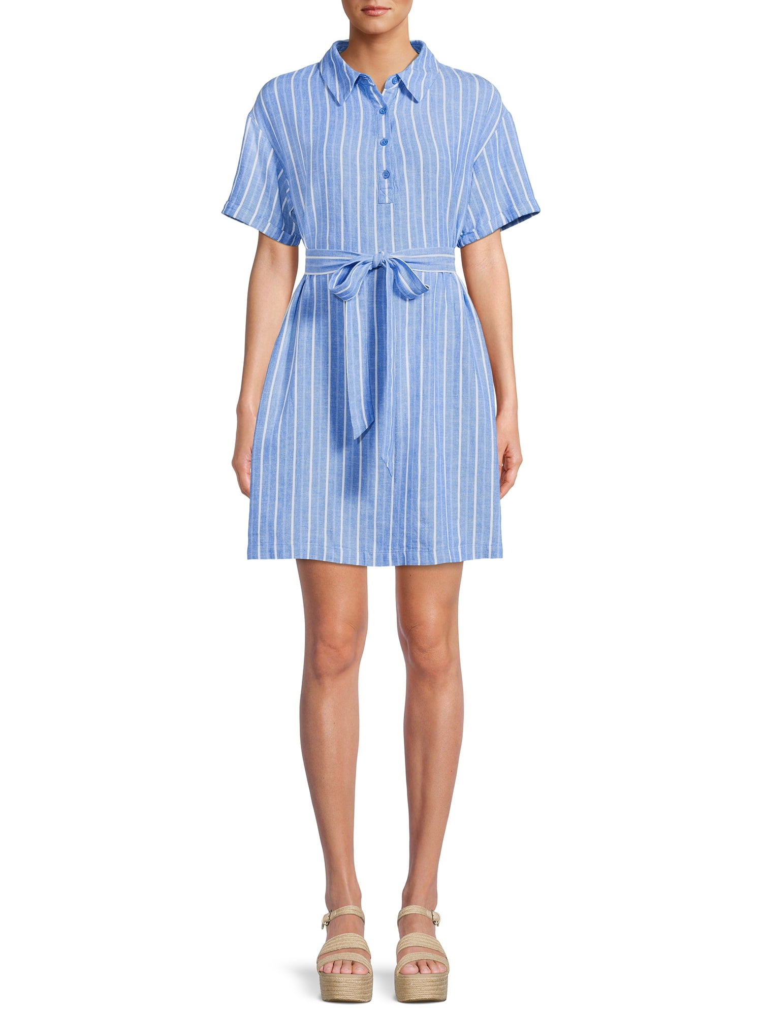 The Get Women's Short Sleeve Babydoll Mini Dress with Tie