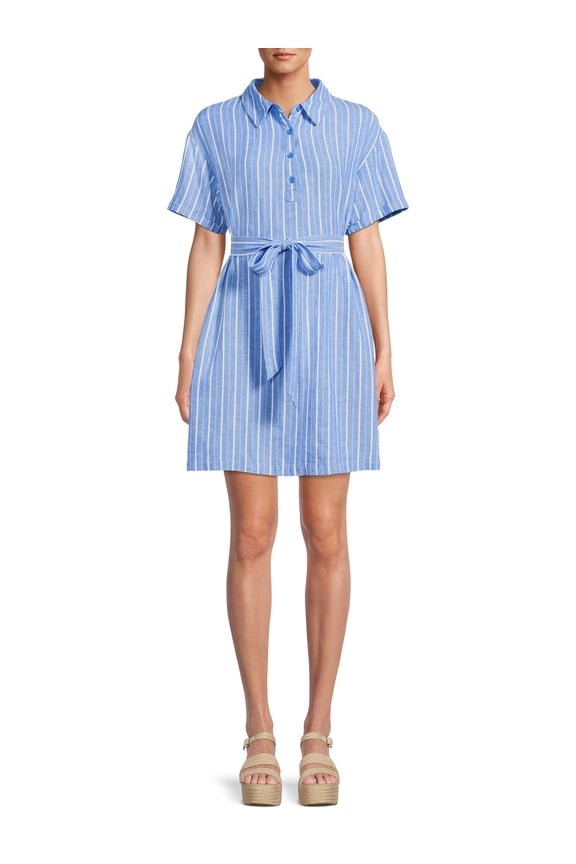 Women's Short Sleeve Babydoll Mini Dress with Tie