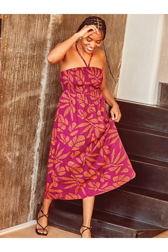 Women's Smocked Halter Midi Dress