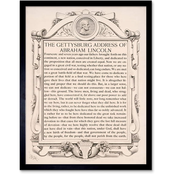 The Gettysburg Address of Abraham Lincoln USA President Speech Typography Print Art Print Framed Poster Wall Decor 12x16 inch