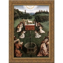 The Ghent Altarpiece: Adoration of the Lamb [detail: centre] 19x24 Gold Ornate Wood Framed Canvas Art by Eyck, Jan van