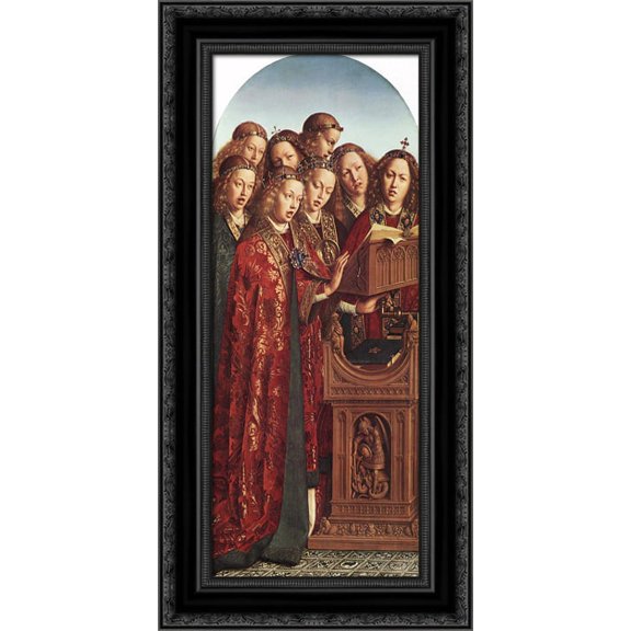 The Ghent Altarpiece: Singing Angels 15x24 Black Ornate Wood Framed Canvas Art by Eyck, Jan van