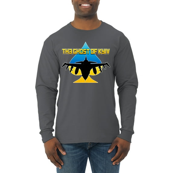 The Ghost Of Kyiv Mens Long Sleeve Shirt, Charcoal, X-Large