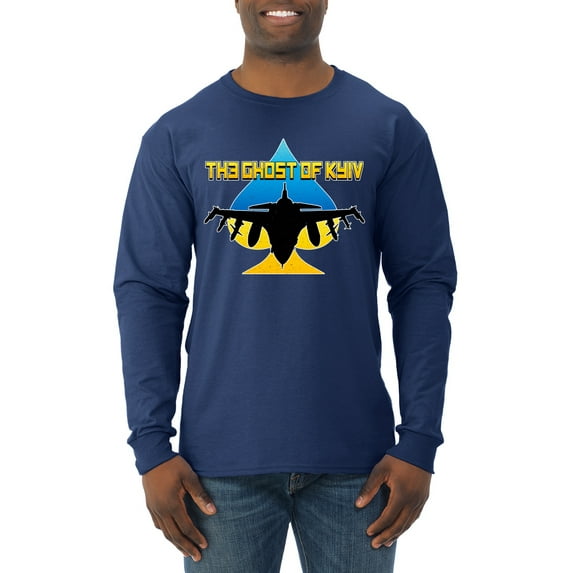The Ghost Of Kyiv Mens Long Sleeve Shirt, Navy, Medium